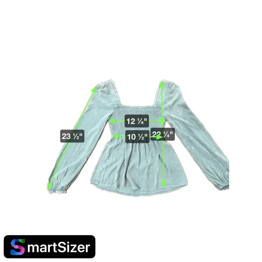 Chaser Long Sleeve Smocked Top Steele Blue Women's Small NWT BOHO Relaxed Flowy - Picture 10 of 11